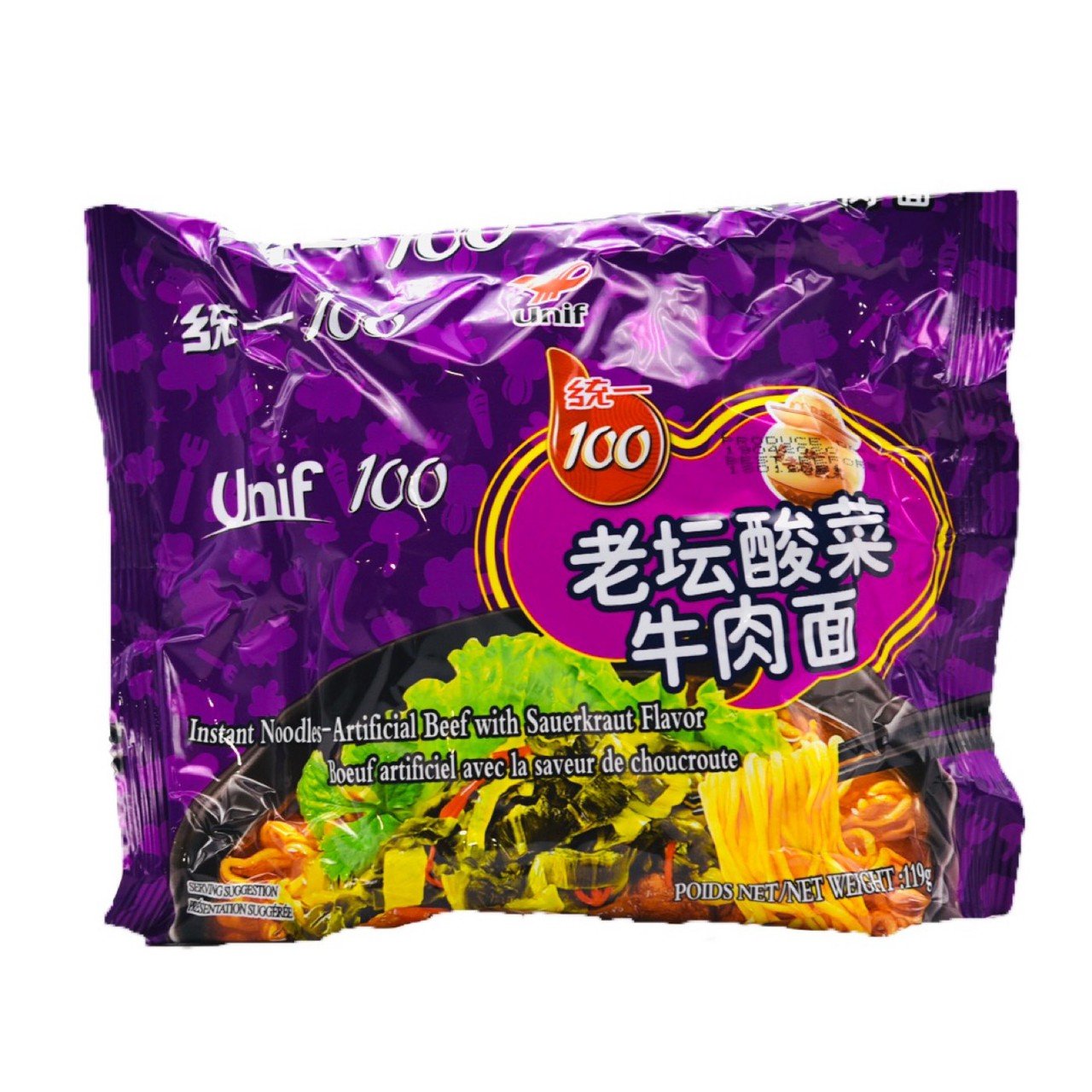 Uni Noodles ( Bag ) - Beef & Sauerkraut 119g  统一 袋装 老坛酸菜牛肉面