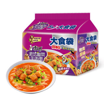 康师傅 大食袋 老坛酸菜牛肉面 5包装 5x162g KSF Sauerkraut Beef Noodle