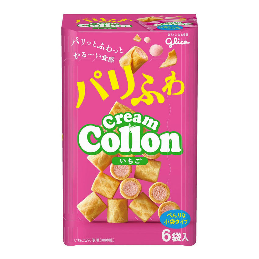 [新品] Glico Cream Collon Strawberry Wafer Roll 81g 固力果 草莓捲心酥