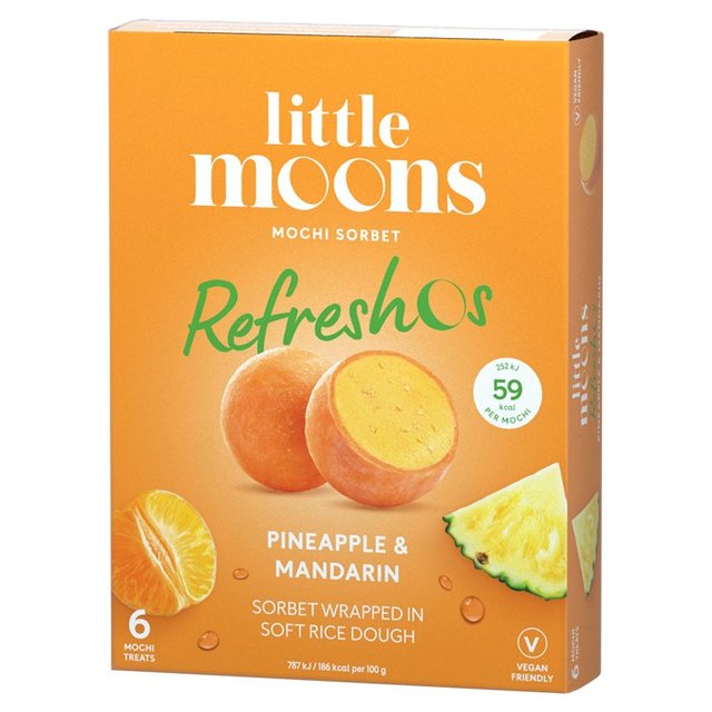 Little Moons Ice Cream Mochi - Pineapple & Mandarin 6x32g 小月亮 冰淇淋糯米糍 - 鳳梨柑橘 ( Cambridge Delivery Only )