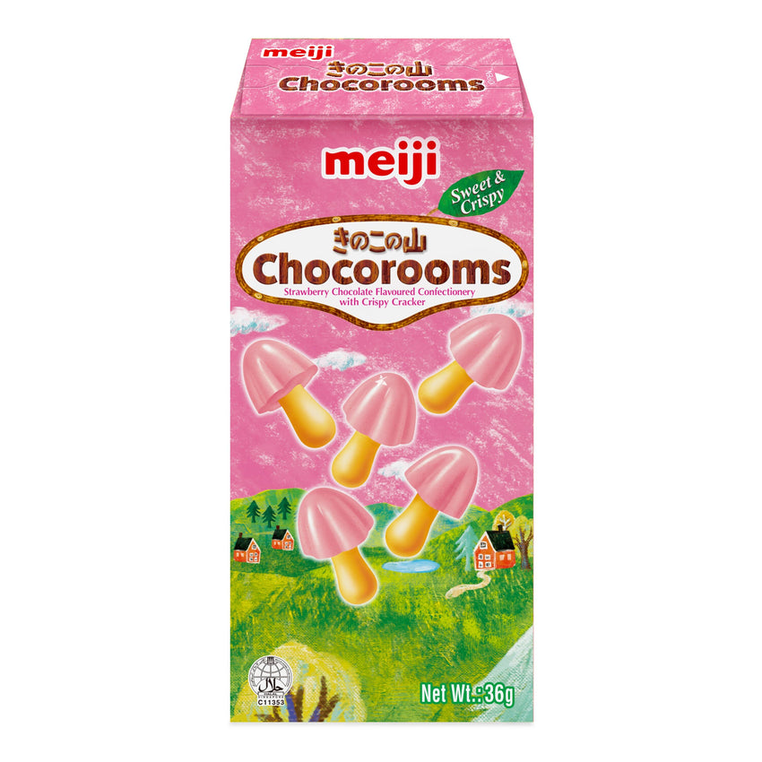Meiji Chocorooms Strawberry Chocolate 40g 明治 蘑古形餅 草莓朱古力味